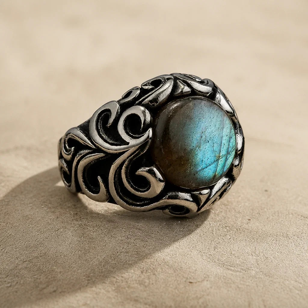 Silver Swirl Oval Stone Ring