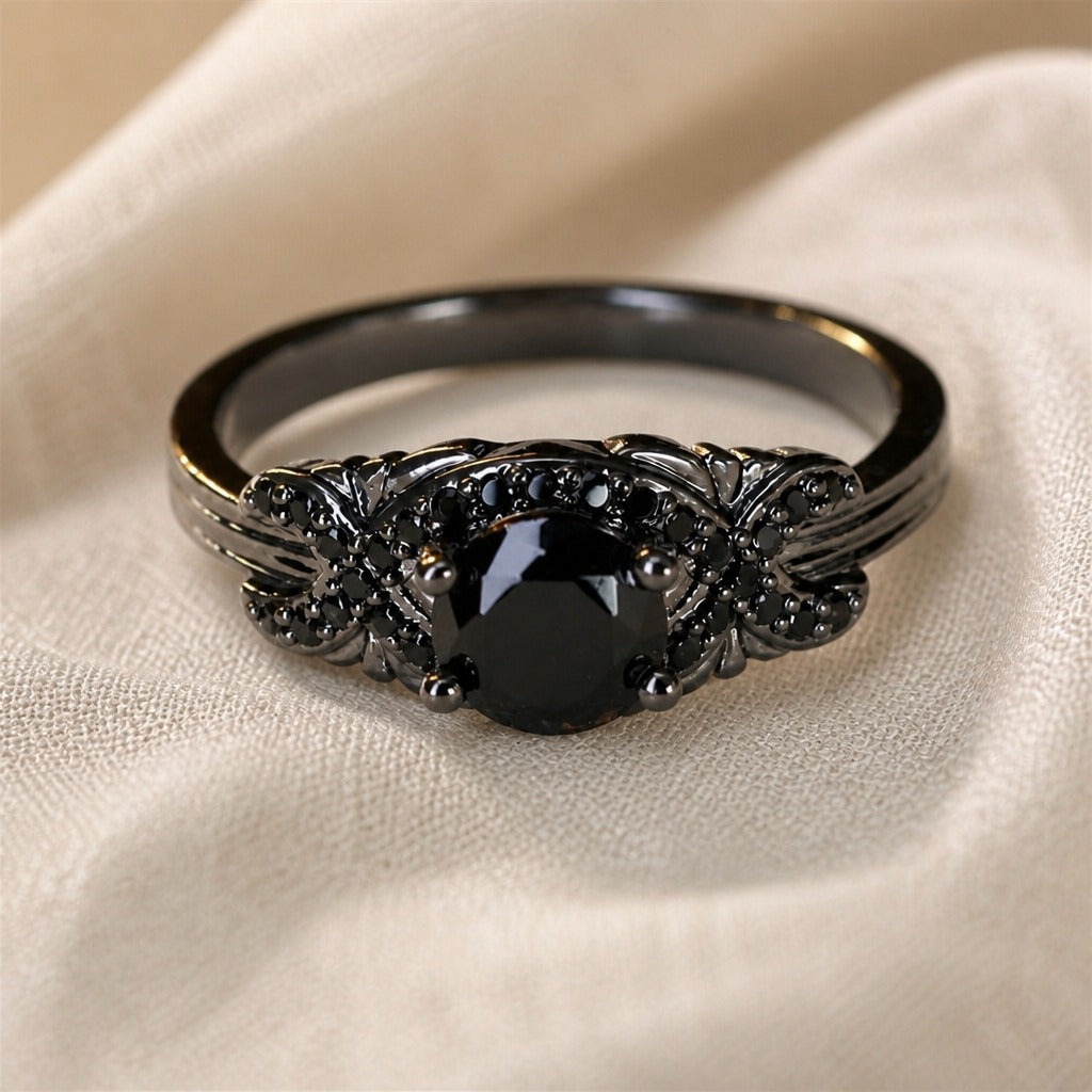Vintage Black Blossom Ring