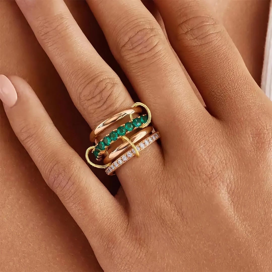 Glittering Crystals Stacked Rose Gold Ring
