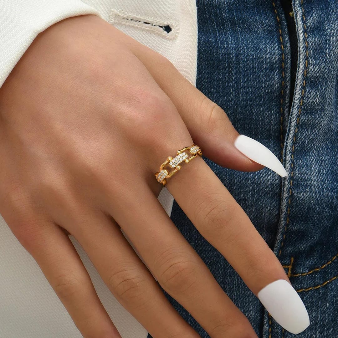 Dazzling Crystal Gold Open Ring