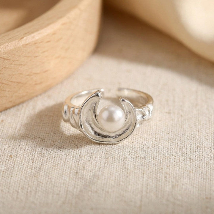 Silver Orbit Pearl Adjustable Ring