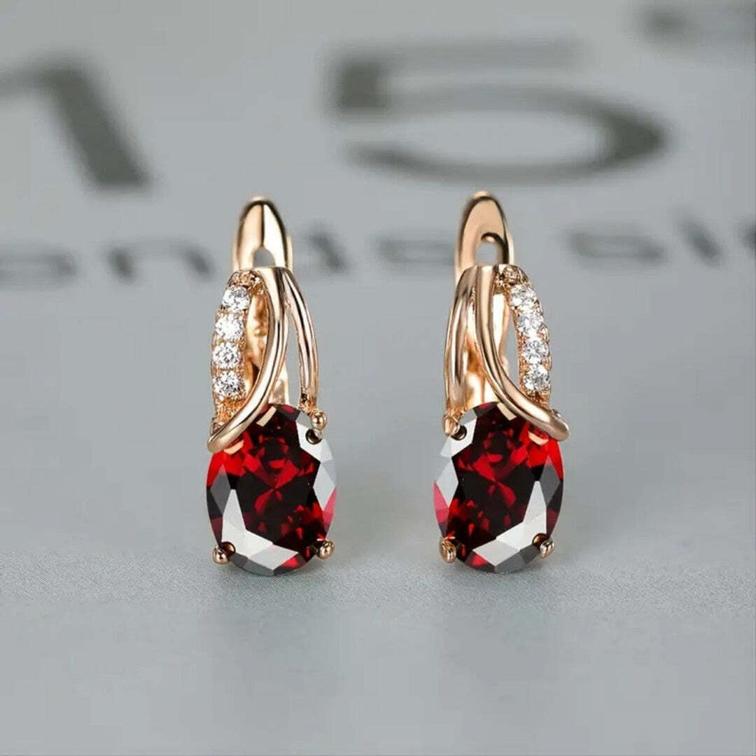 Veressa Ruby Gold Rose Earrings