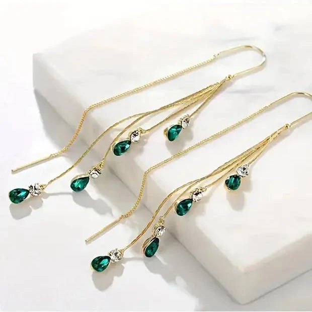 Green Rain Tassel Earrings