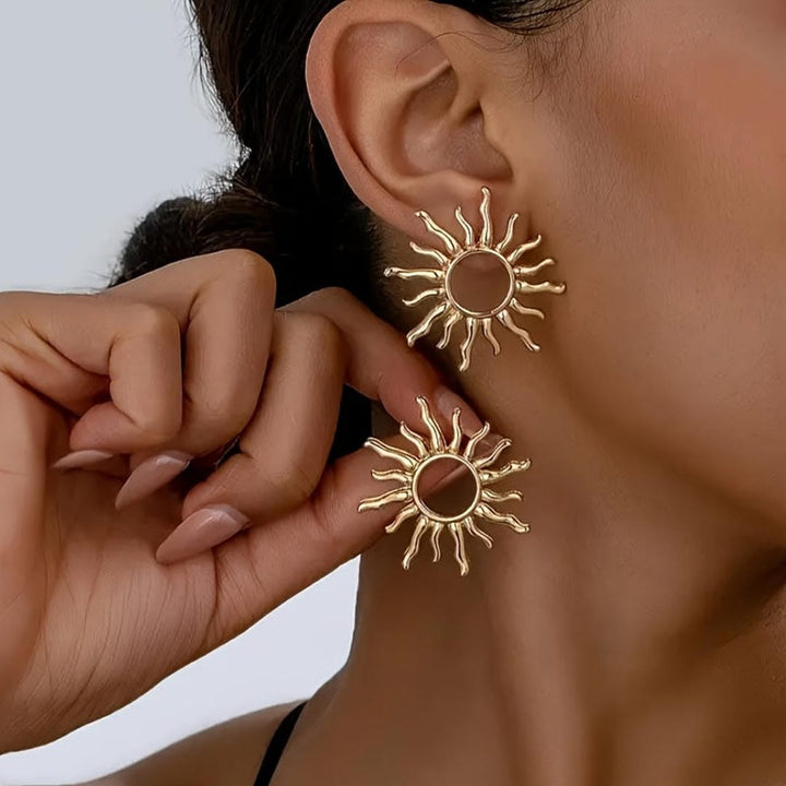 Classic Golden Sunburst Stud Earrings