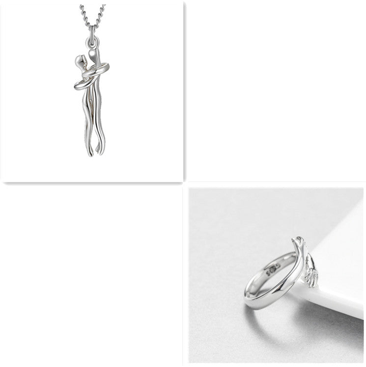 Hug couple necklace with cute cartoon pendant, matching gift