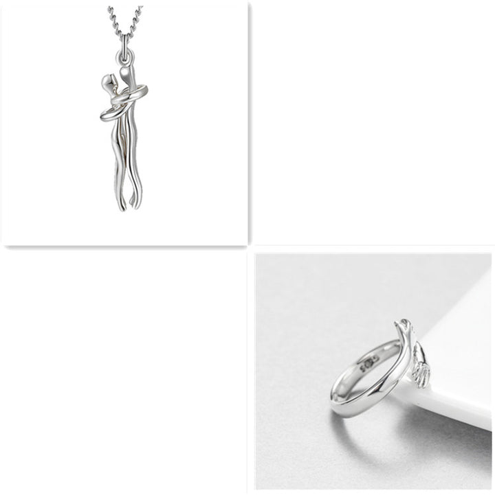 Hug couple necklace with cute cartoon pendant, matching gift