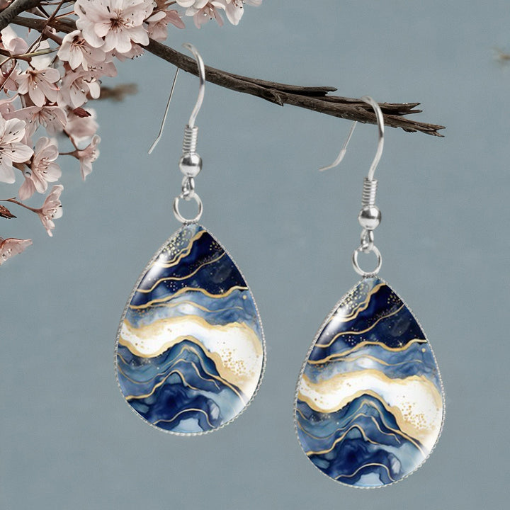 Retro Wave Agate Teardrop Earrings
