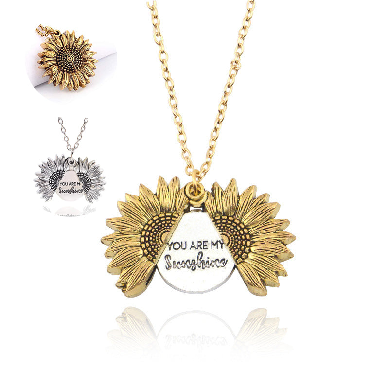 You Are My Sunshine sunflower pendant necklace, optional gift box