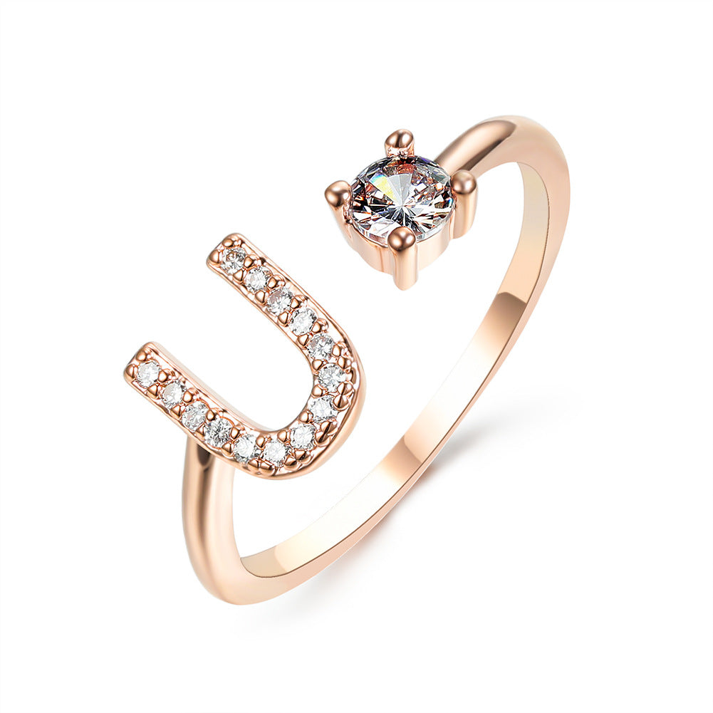 Adjustable initial ring with zircon, all 26 letters A to Z