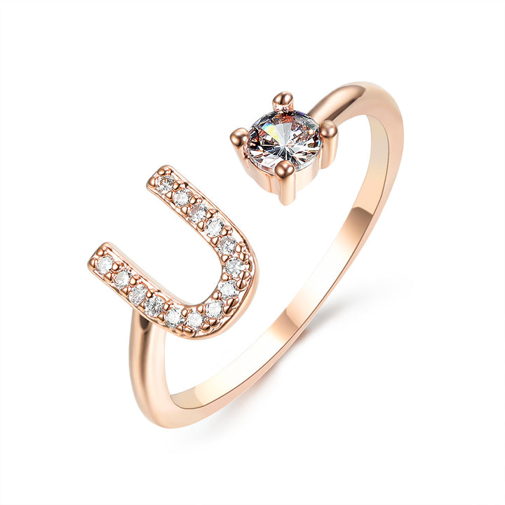 Adjustable initial ring with zircon, all 26 letters A to Z