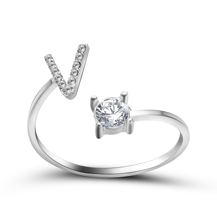 Adjustable initial ring with zircon, all 26 letters A to Z