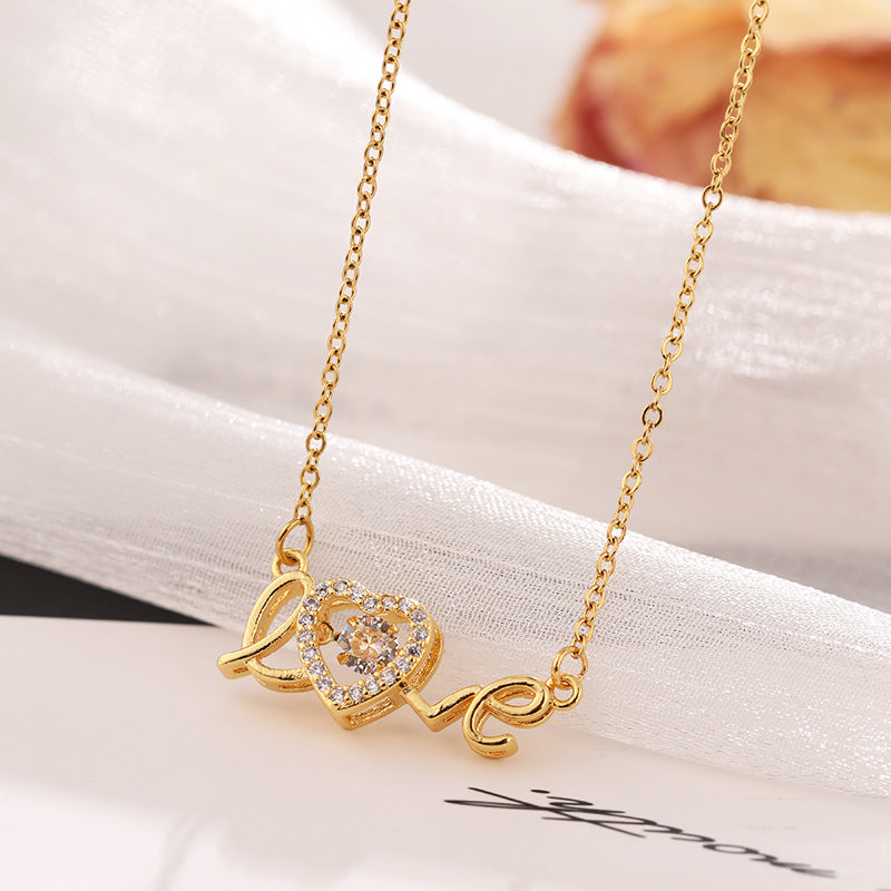 Gold LOVE pendant necklace in titanium steel, dainty clavicle chain