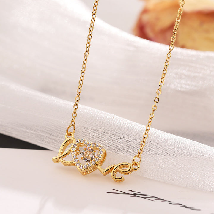 Gold LOVE pendant necklace in titanium steel, dainty clavicle chain