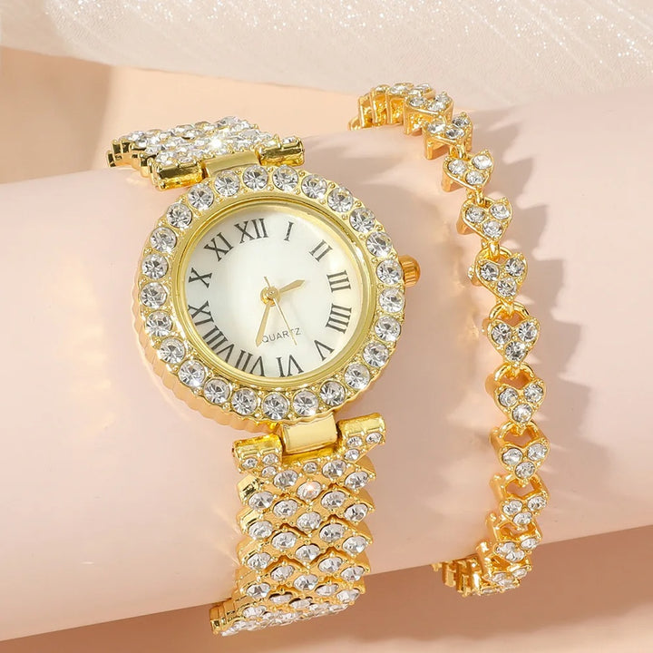 Rhinestone watch with matching jewellery set