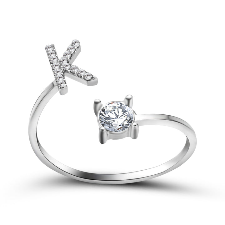 Adjustable initial ring with zircon, all 26 letters A to Z