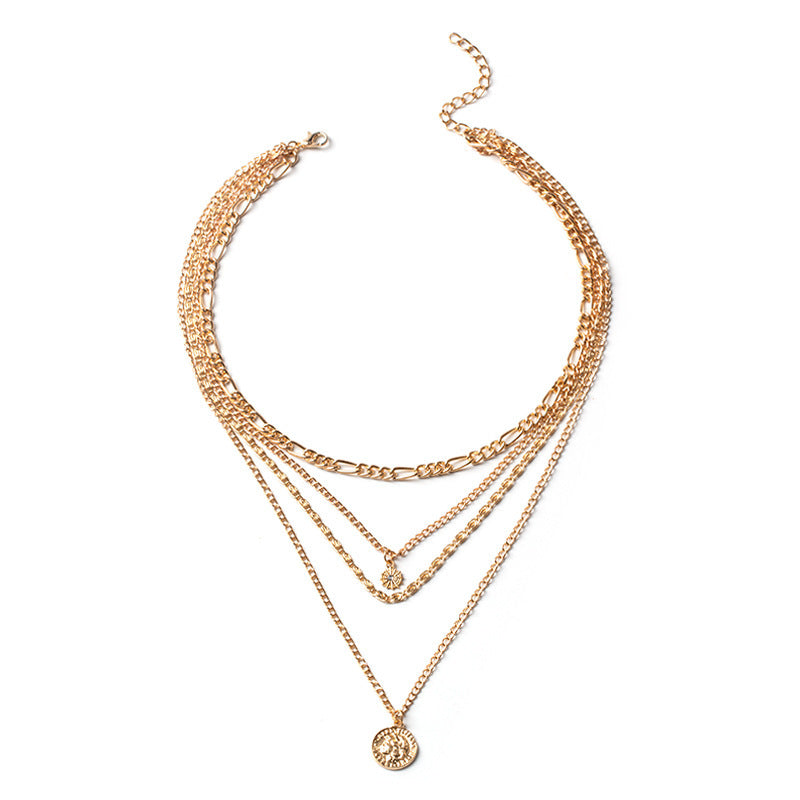 Layered gold coin chain necklace