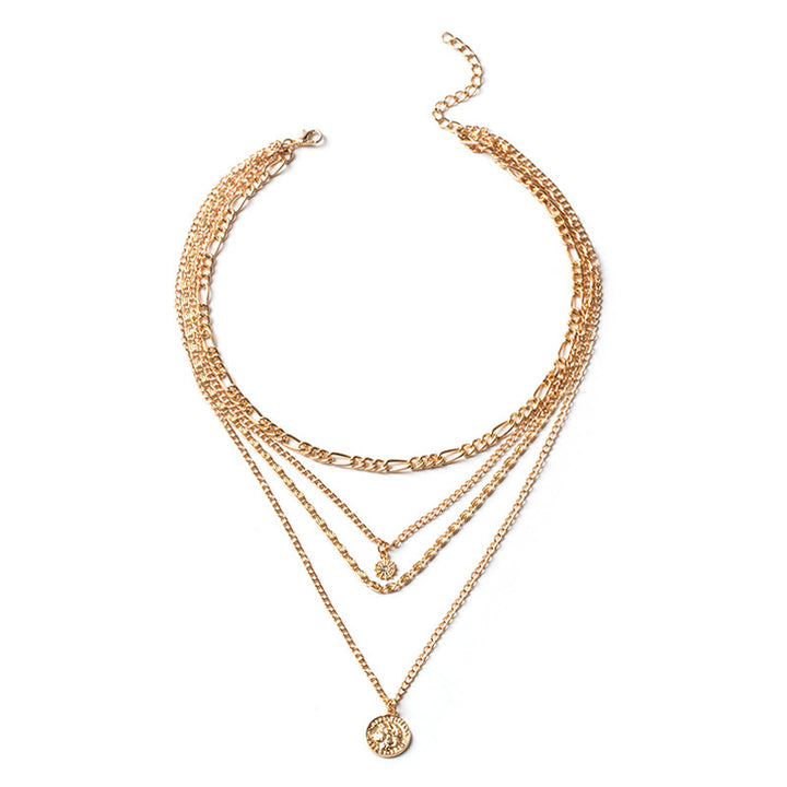 Layered gold coin chain necklace