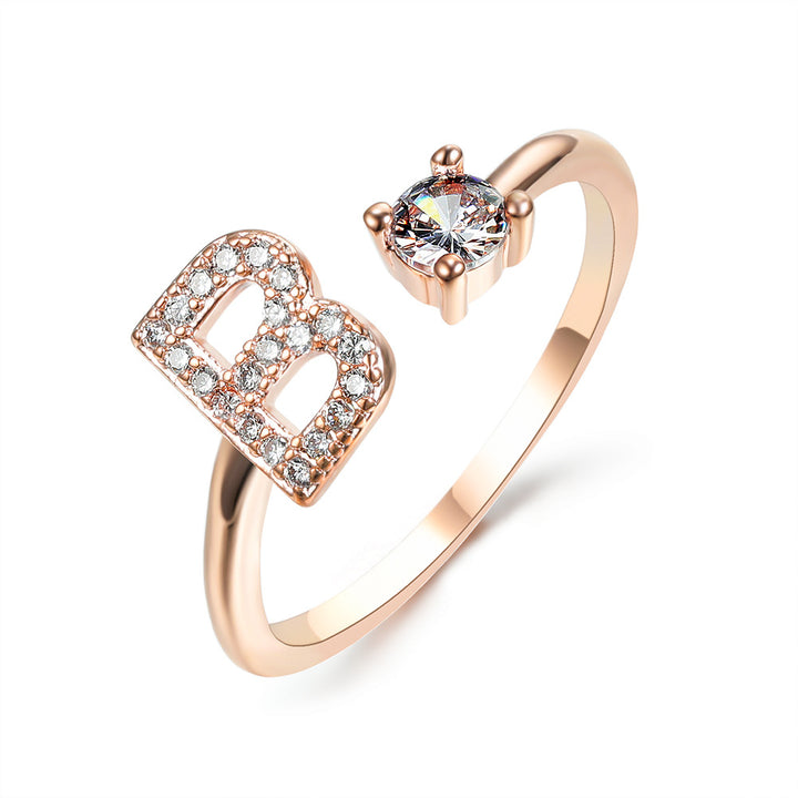 Adjustable initial ring with zircon, all 26 letters A to Z