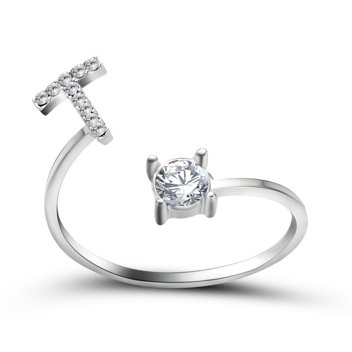 Adjustable initial ring with zircon, all 26 letters A to Z