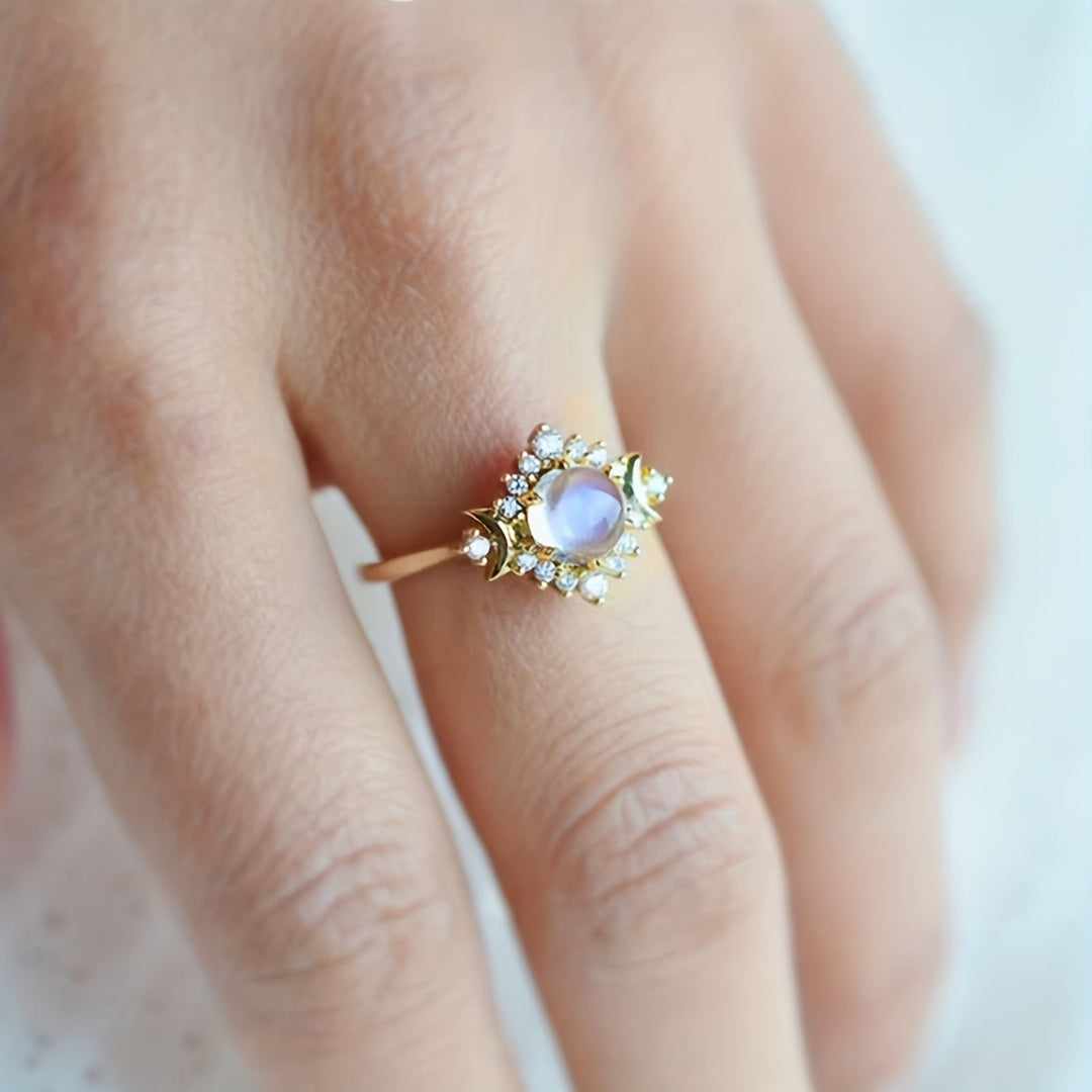 Bohemian Moonstone Sunburst Stacking Ring