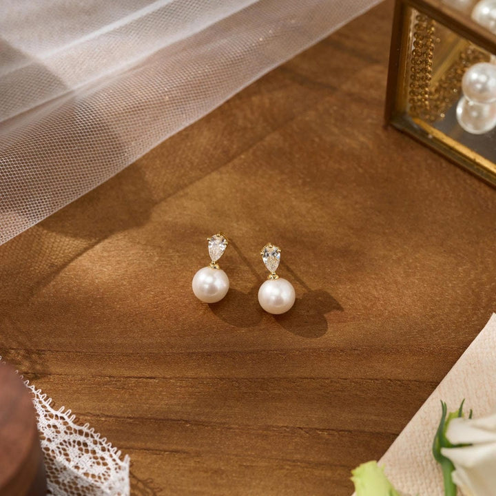 Classic Pearl Teardrop Stud Earrings
