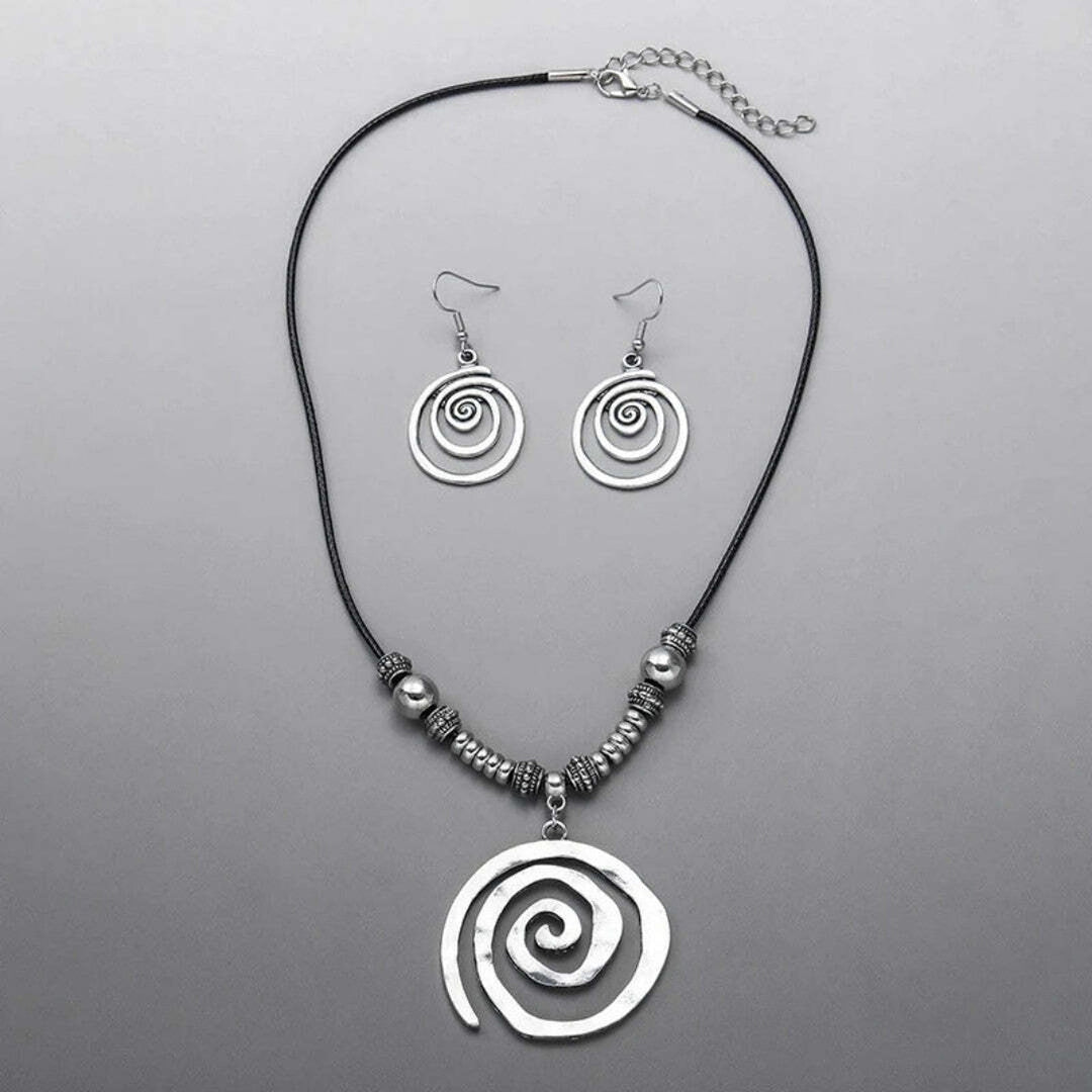 Silver Spiral Design Necklace and Earring Set