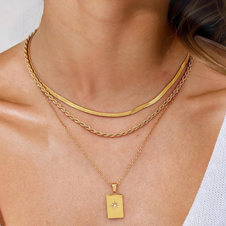 Elegant Triple Gold Chain Necklace
