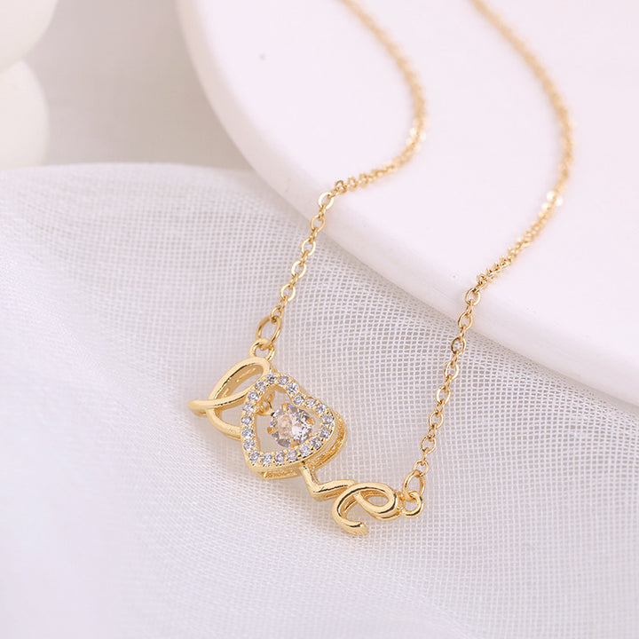 Gold LOVE pendant necklace in titanium steel, dainty clavicle chain