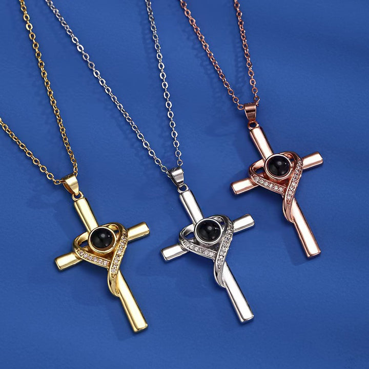 Cross and heart projection pendant