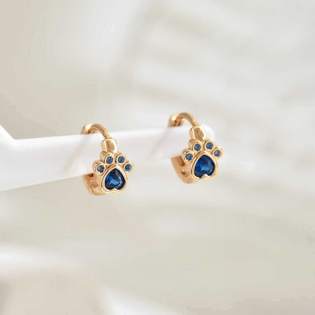 Sapphire Paw Huggie Earrings