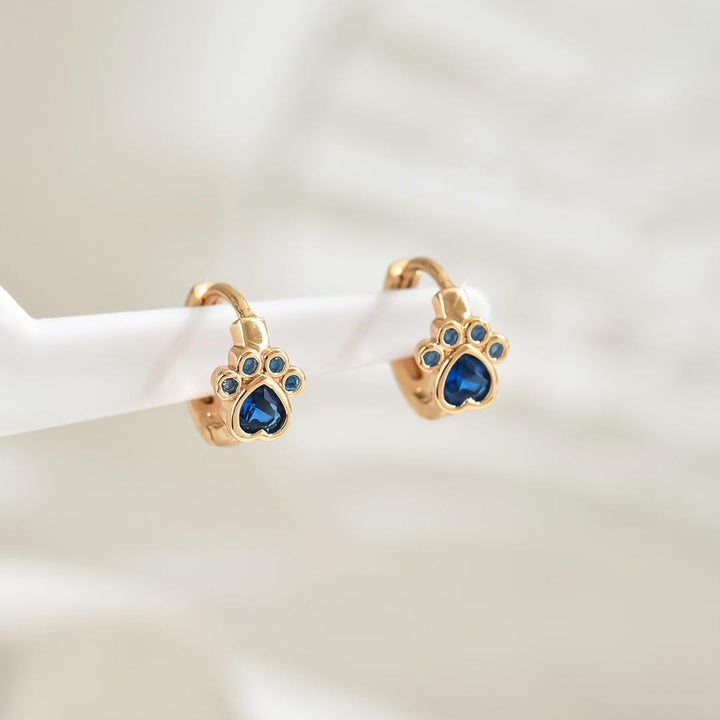 Sapphire Paw Huggie Earrings