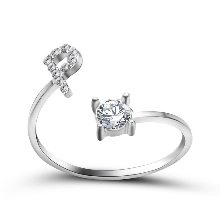 Adjustable initial ring with zircon, all 26 letters A to Z