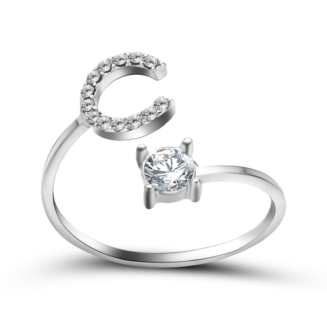 Adjustable initial ring with zircon, all 26 letters A to Z