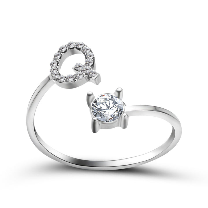 Adjustable initial ring with zircon, all 26 letters A to Z