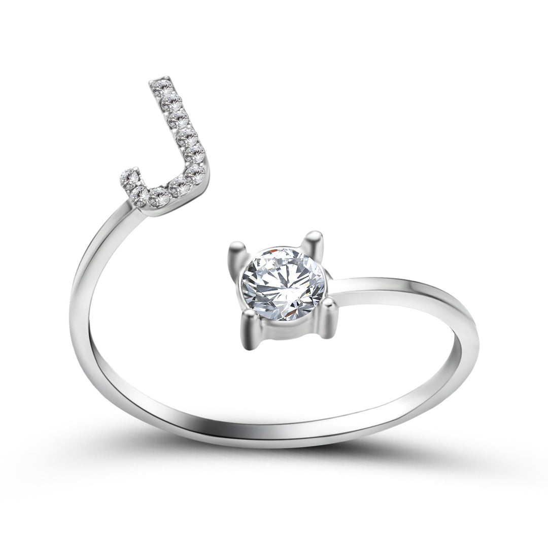 Adjustable initial ring with zircon, all 26 letters A to Z