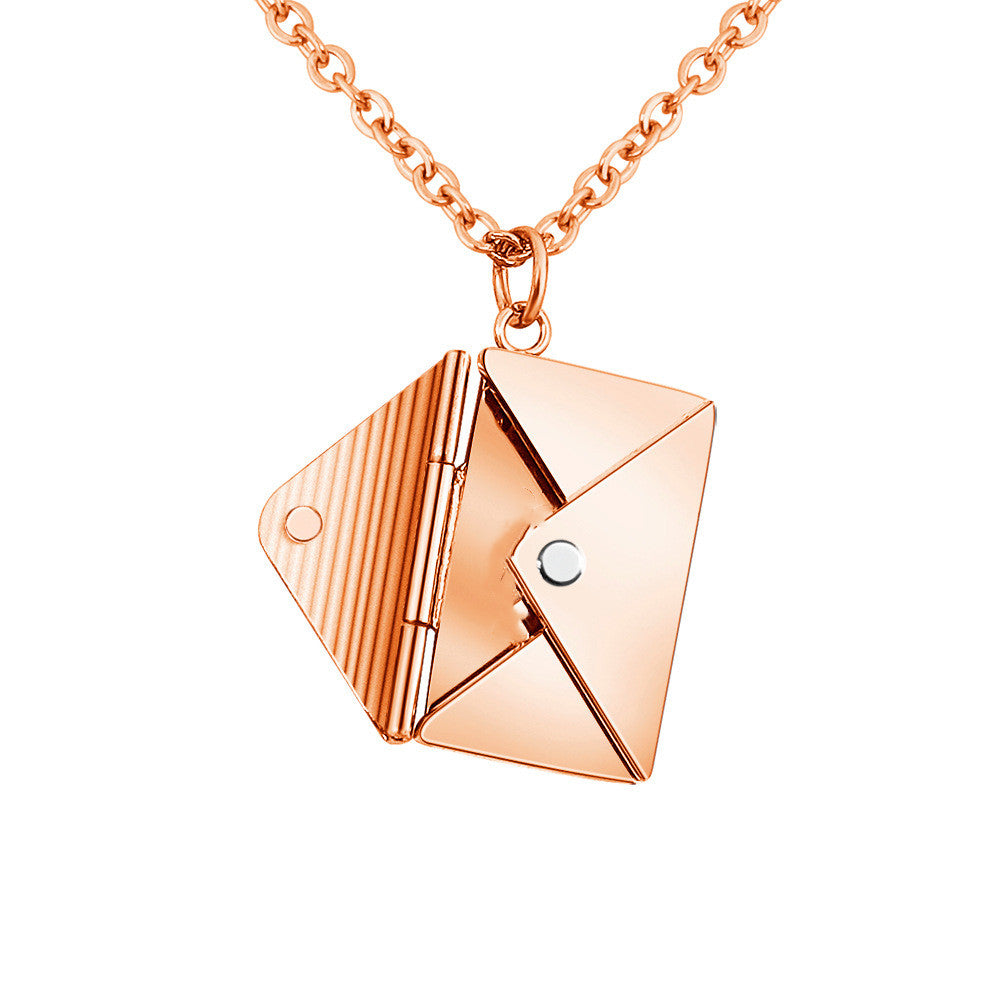 Small envelope locket pendant necklace