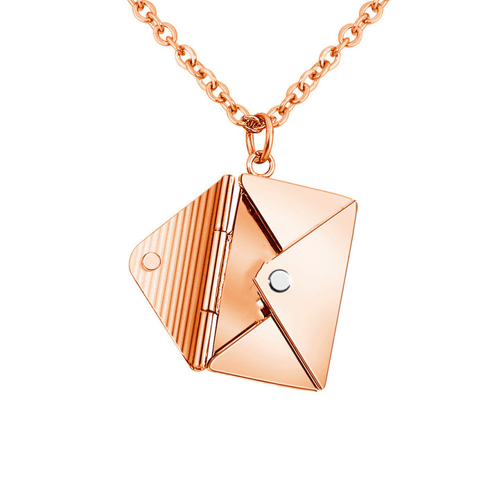 Small envelope locket pendant necklace
