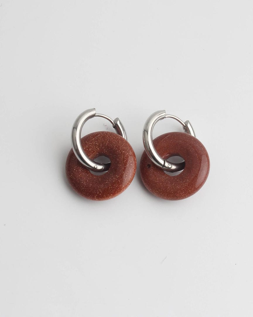 Stone Donut Hoop Earrings