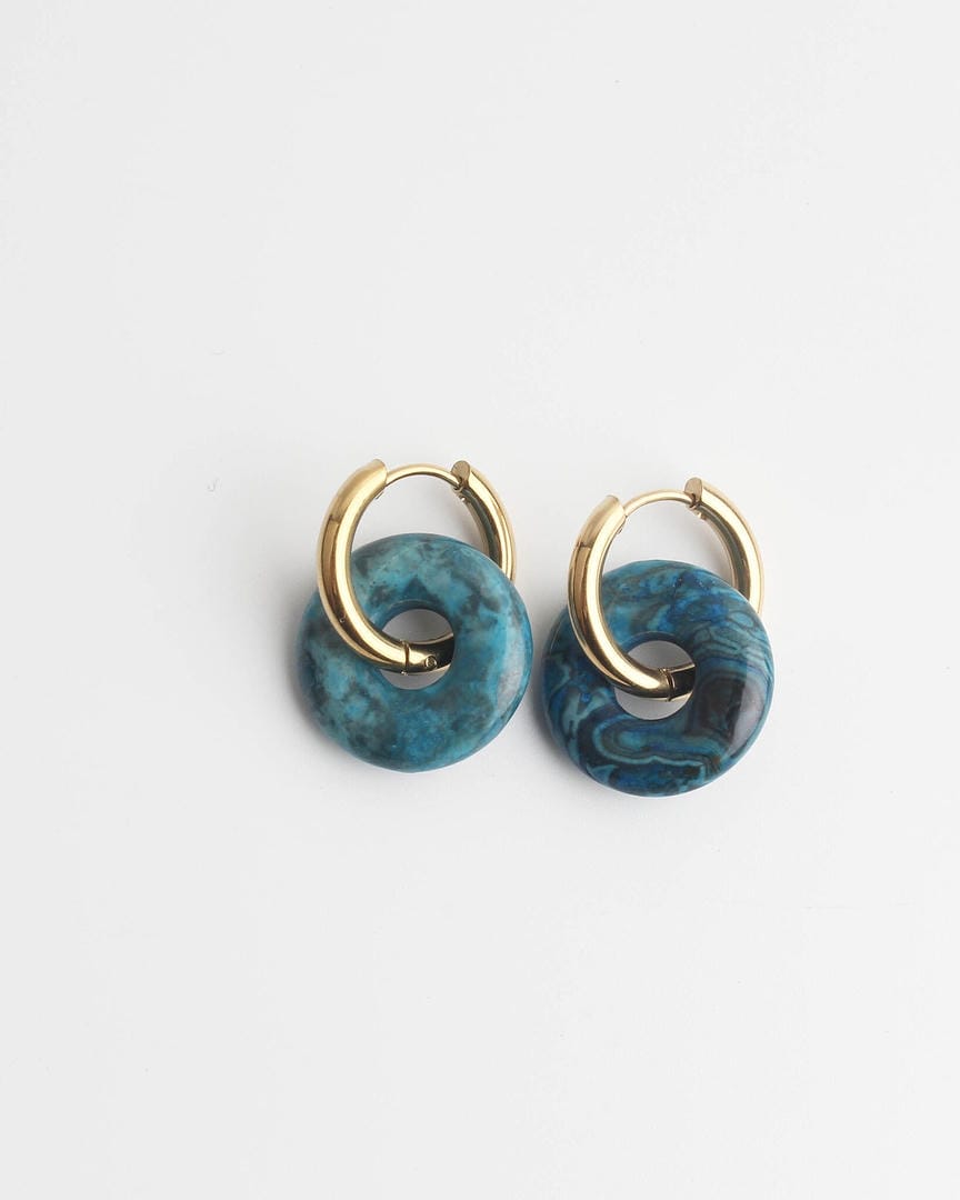 Stone Donut Hoop Earrings