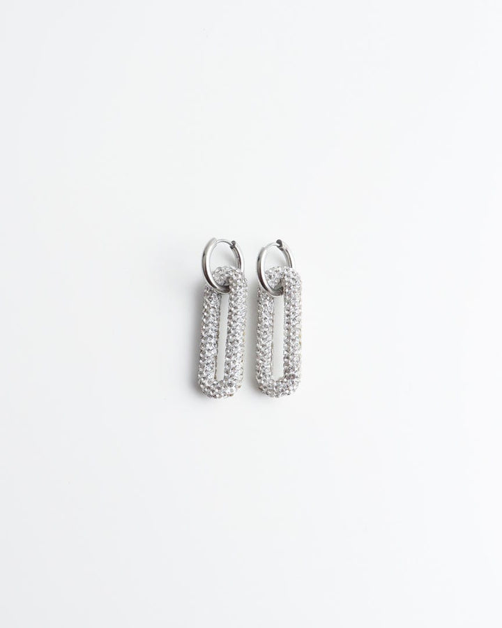 Pave Rectangle Link Hoop Earrings