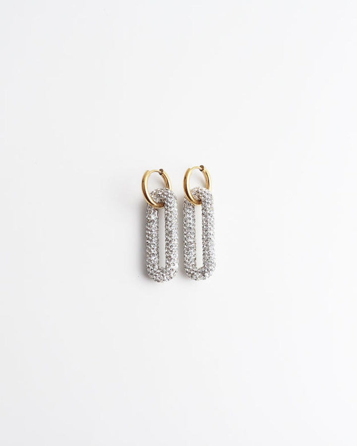 Pave Rectangle Link Hoop Earrings