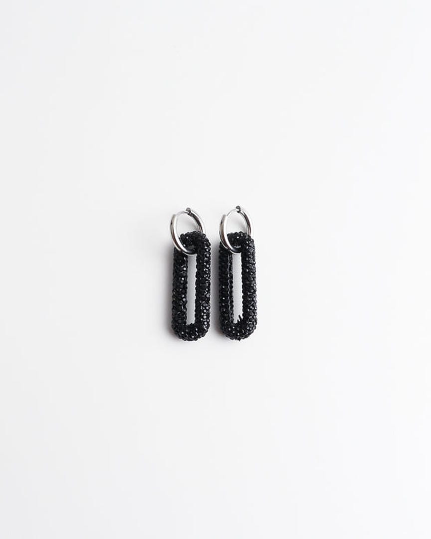 Pave Rectangle Link Hoop Earrings
