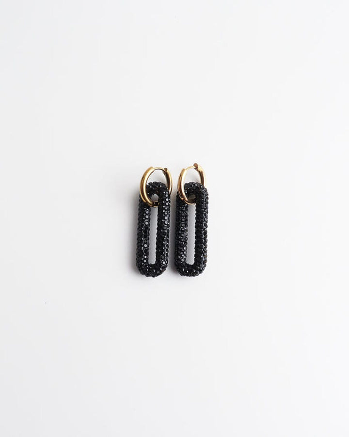Pave Rectangle Link Hoop Earrings