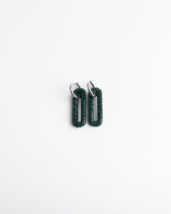 Pave Rectangle Link Hoop Earrings