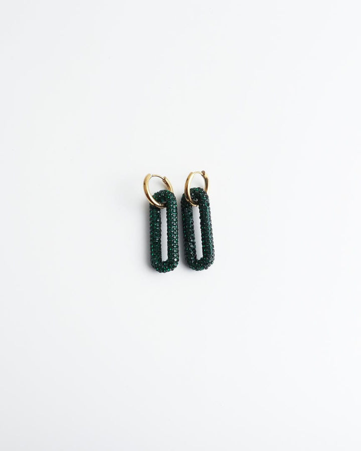 Pave Rectangle Link Hoop Earrings