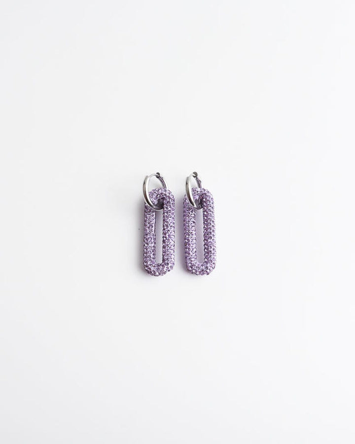 Pave Rectangle Link Hoop Earrings