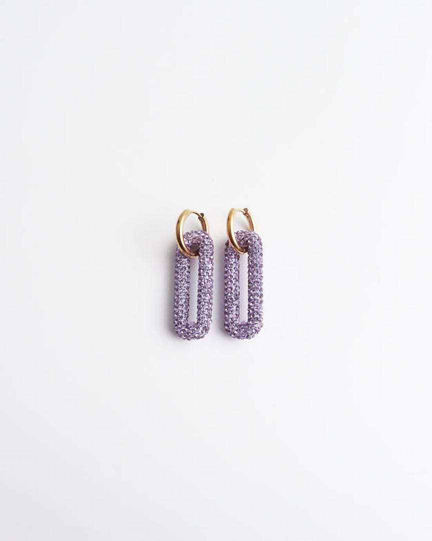 Pave Rectangle Link Hoop Earrings