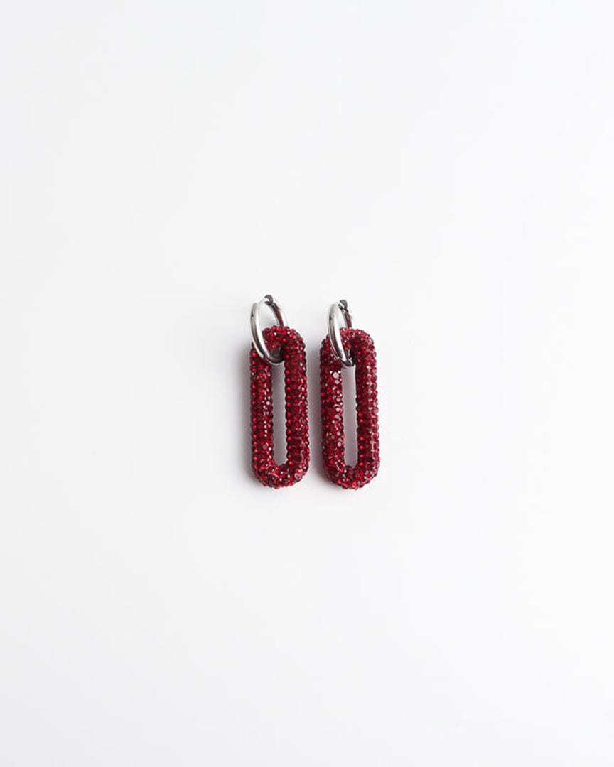 Pave Rectangle Link Hoop Earrings
