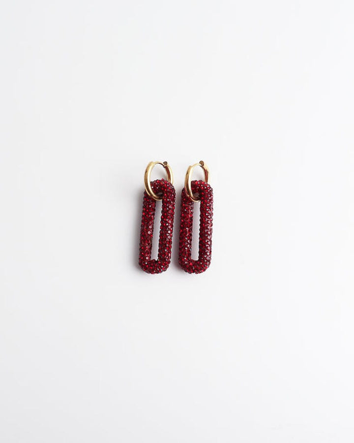 Pave Rectangle Link Hoop Earrings