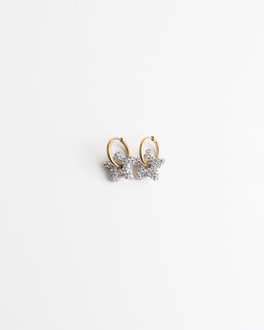 Toned Pave Star Hoop Earrings